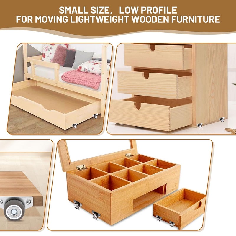 ZUOFANG 1.25 Inch Small Side Mount Caster Wheels, Mini Low Profile Casters Set of 4, Little Drawer Rollers Rigid Casters Wheels for Wooden Furniture, Underbed Drawers, Trays, DIY Project - Image 5